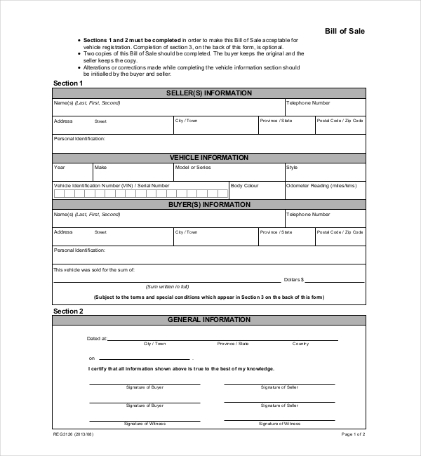FREE 8+ Sample Equipment Bill of Sale Forms in PDF Word