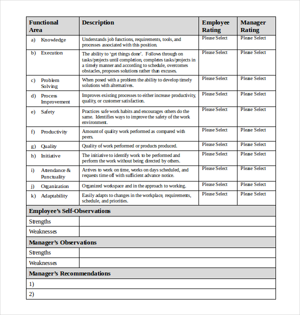 Free 15 Sample Employee Review Forms In Pdf Excel Word 7086