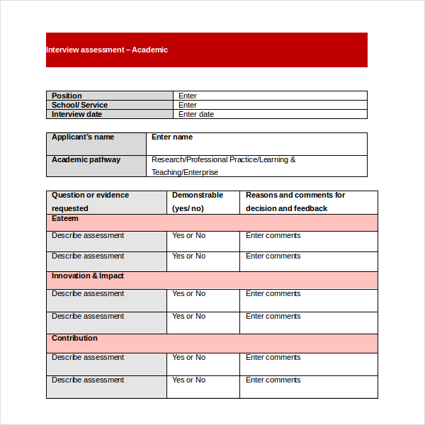 applicant interview assessment form