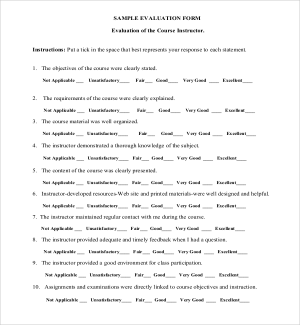 army course evaluation form