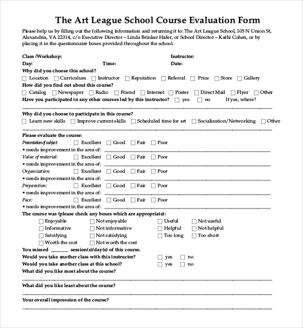 Evaluation form workshop Free Workshop