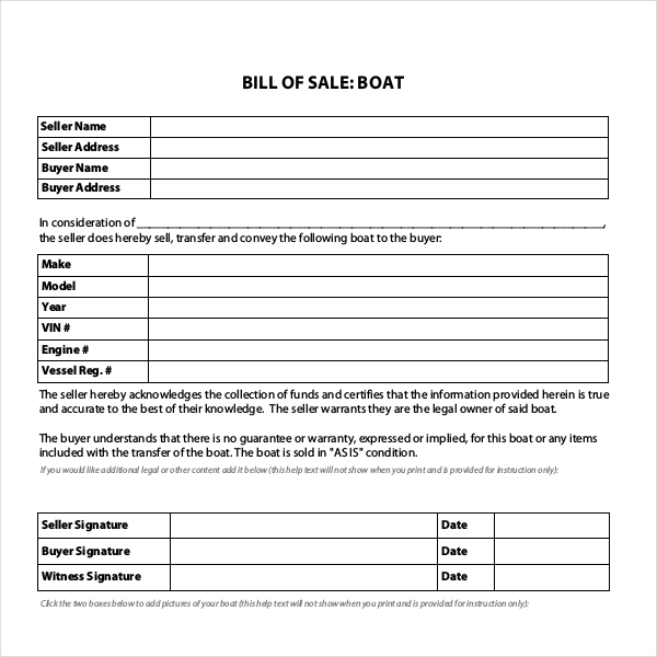 basic boat bill of sale form