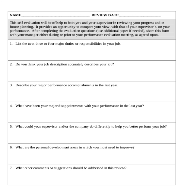 basic employee review form