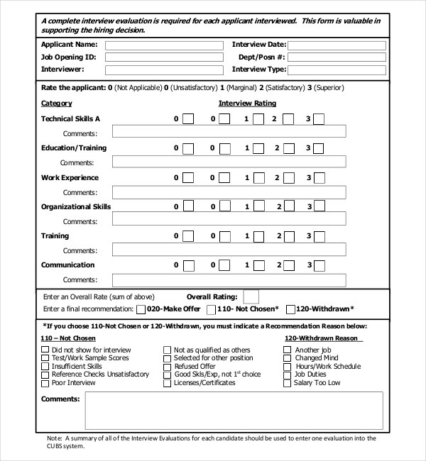 basic interview assessment form