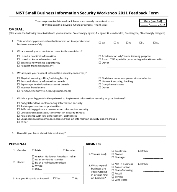 business workshop feedback form