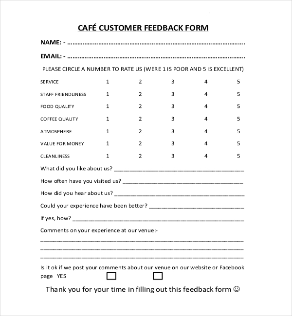 cafe customer feedback form
