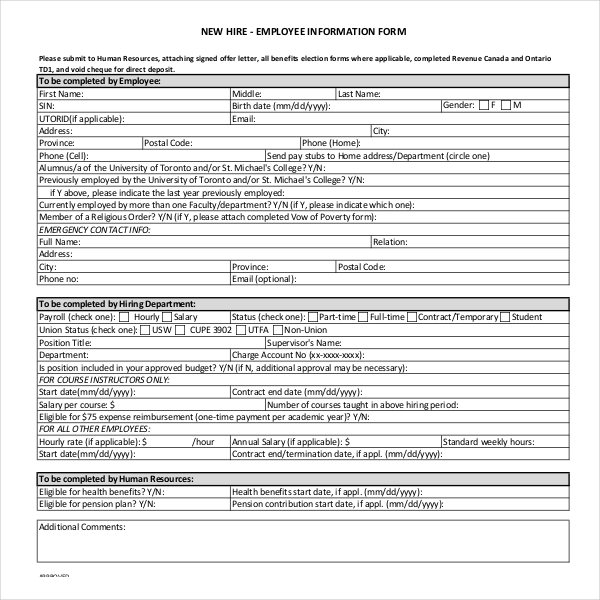 canadian employee information form