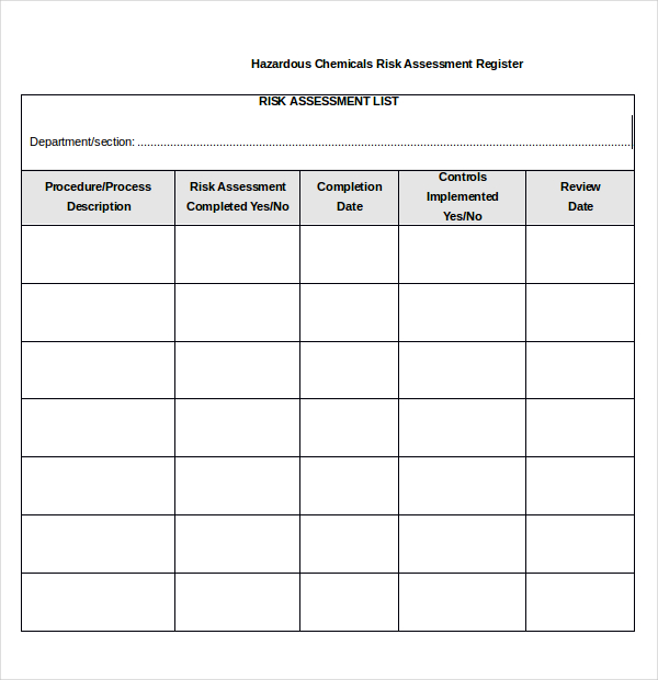 Hazard Assessment Form Template