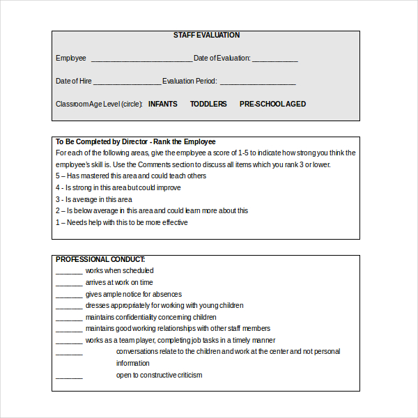 FREE 20 Sample Teacher Evaluation Forms In PDF Excel Word   Child Care Teacher Evaluation Form 