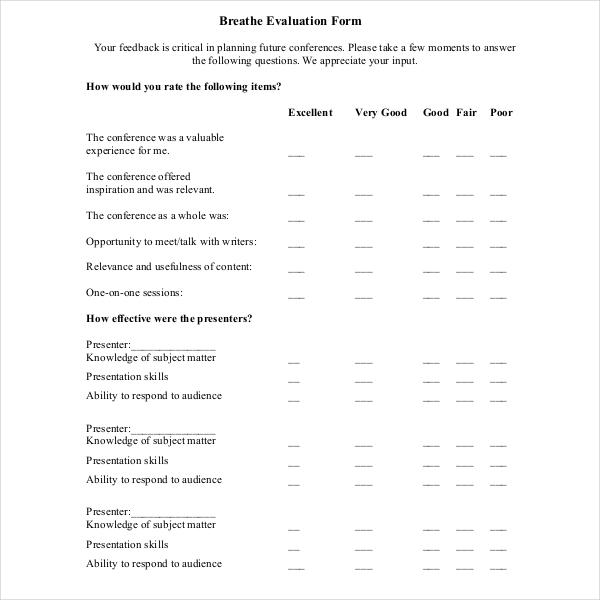 christian workshop evaluation form