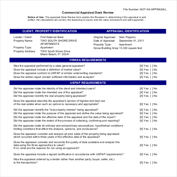 commercial appraisal review form