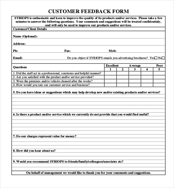 construction customer feedback form