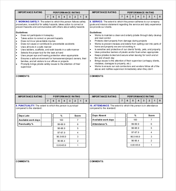 construction employee review form
