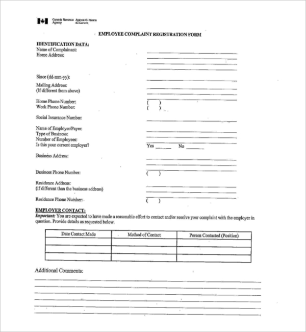 FREE 9+ Sample Employee Complaint Forms in PDF Excel Word