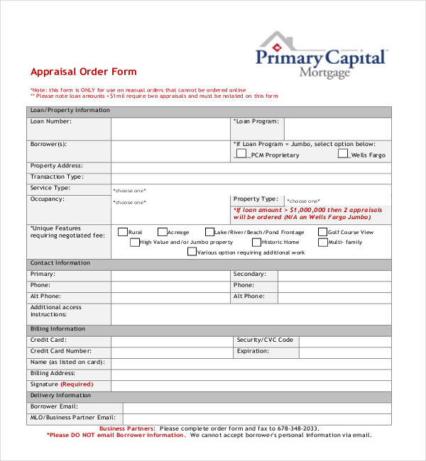 crosstown appraisal order form
