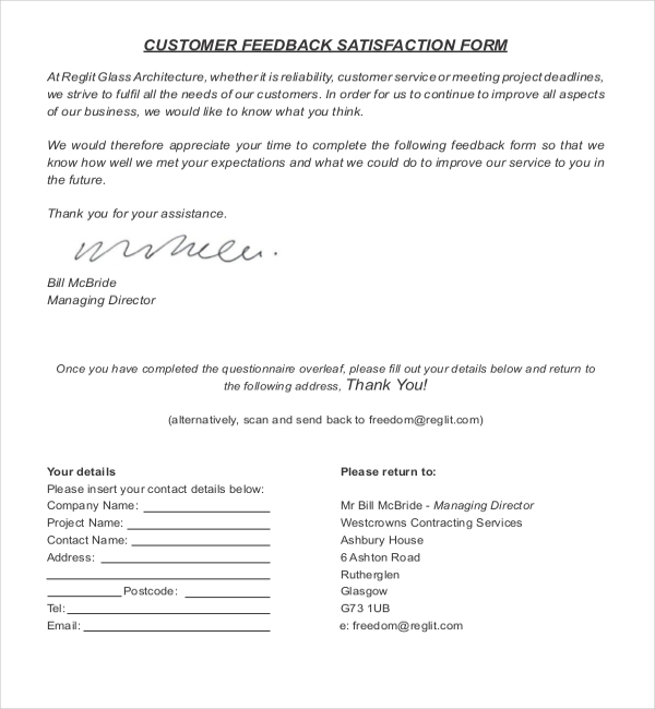 customer feedback satisfaction form