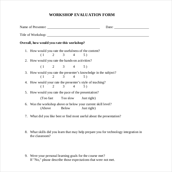 dance workshop evaluation form