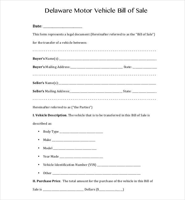 FREE 17+ Sample DMV Bill of Sale Forms in PDF | XLS | Word