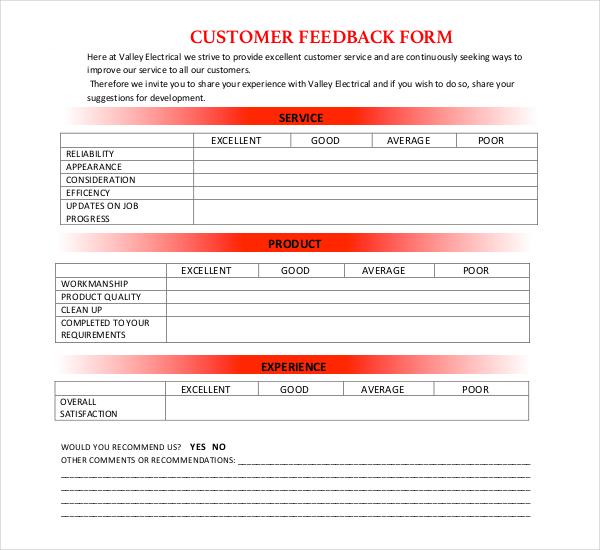 electrical customer feedback form