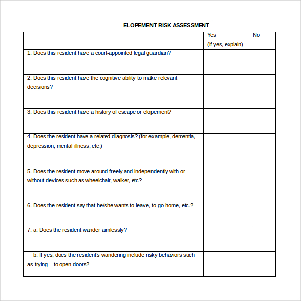 elopement risk assessment form word file