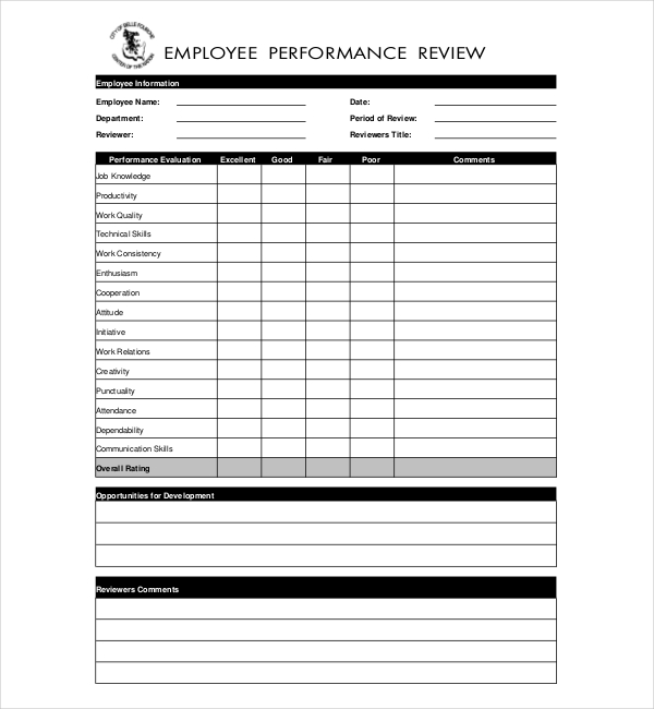 employee appraisal review form