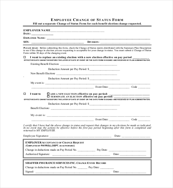 FREE 9+ Sample Employee Status Change Forms in PDF MS Word Excel
