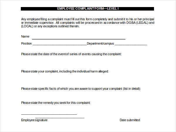 employee complaint form template word