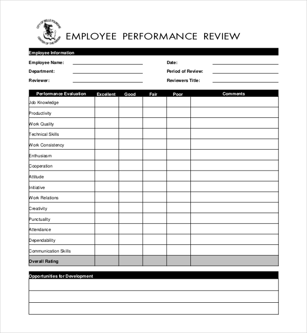 FREE 10 Sample Performance Evaluation Forms