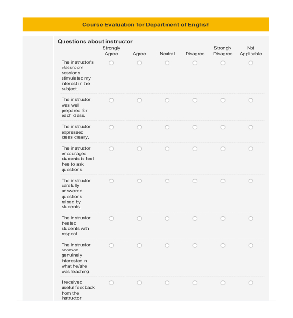 english course evaluation form