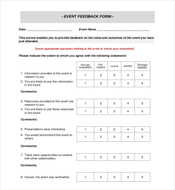 event customer feedback form