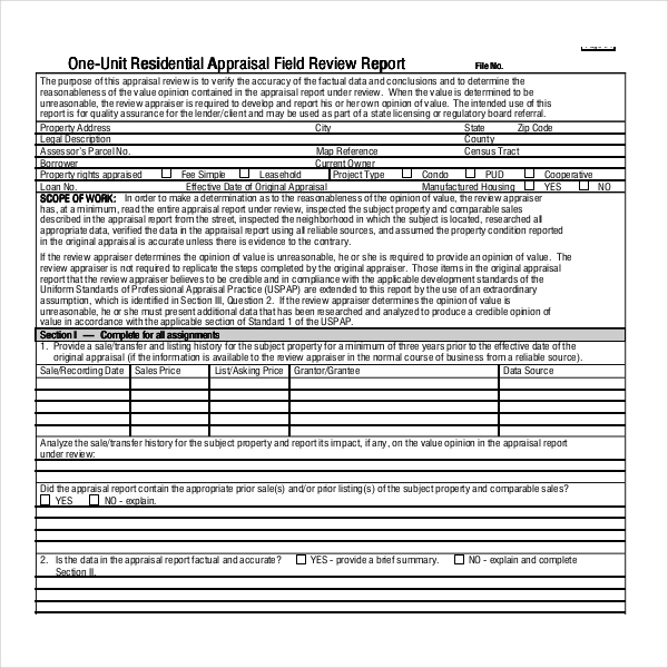 field review appraisal form