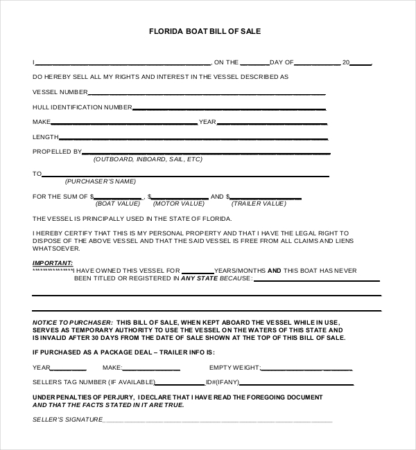 florida boat bill of sale form