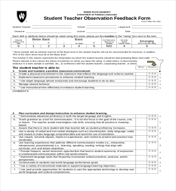 foreign language teacher evaluation form