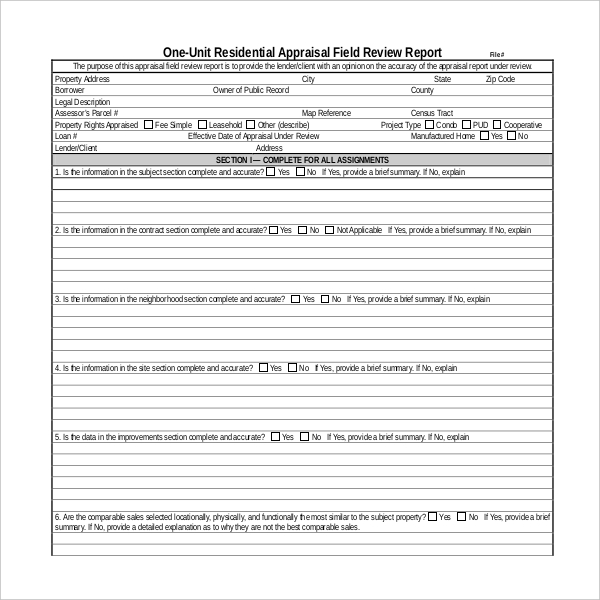 Free 12 Sample Appraisal Review Forms In Pdf Ms Word Xls