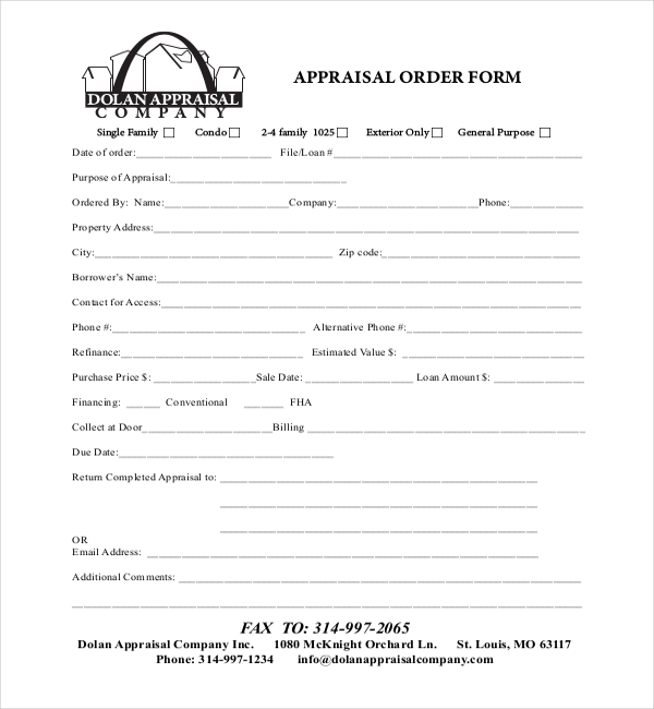 FREE 8+ Sample Appraisal Order Forms in PDF | MS Word | XLS