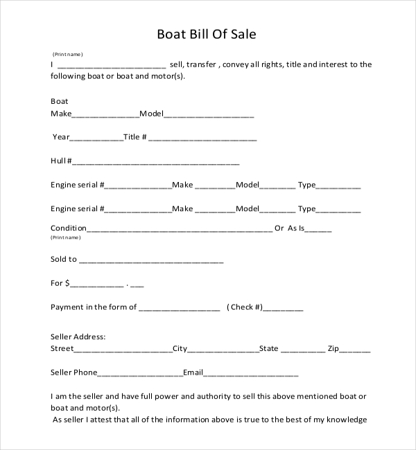 generic boat bill of sale form