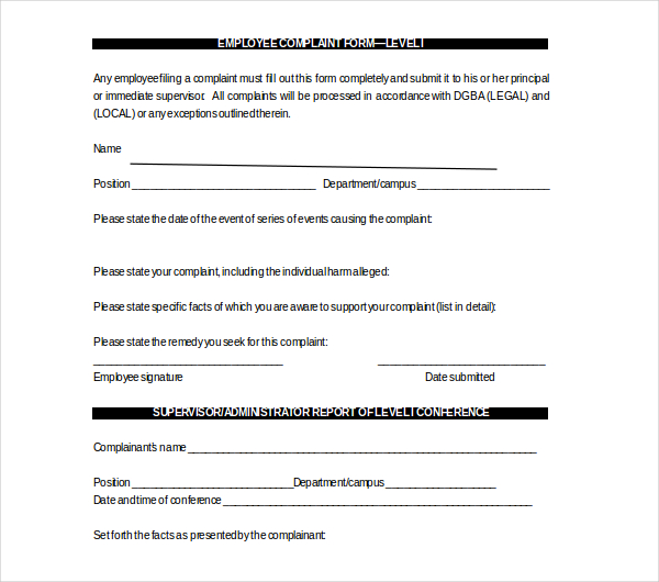 generic employee complaint form