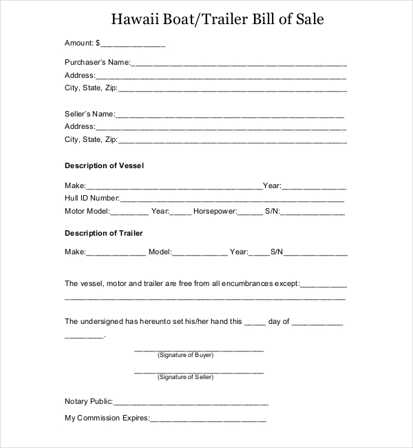 hawaii boat bill of sale form