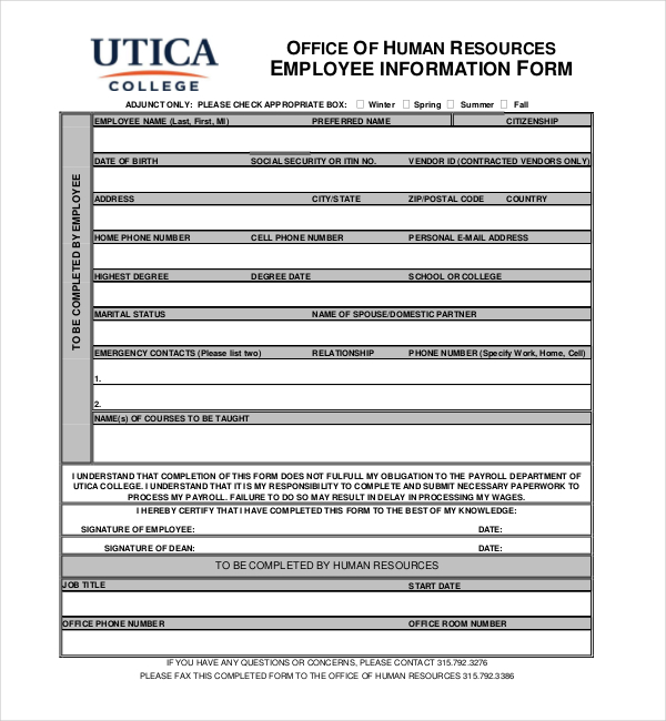 FREE 13+ Sample Employee Information Forms in PDF Word Excel