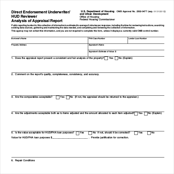hud appraisal review form