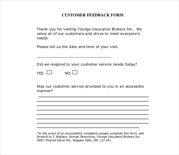 insurance customer feedback form