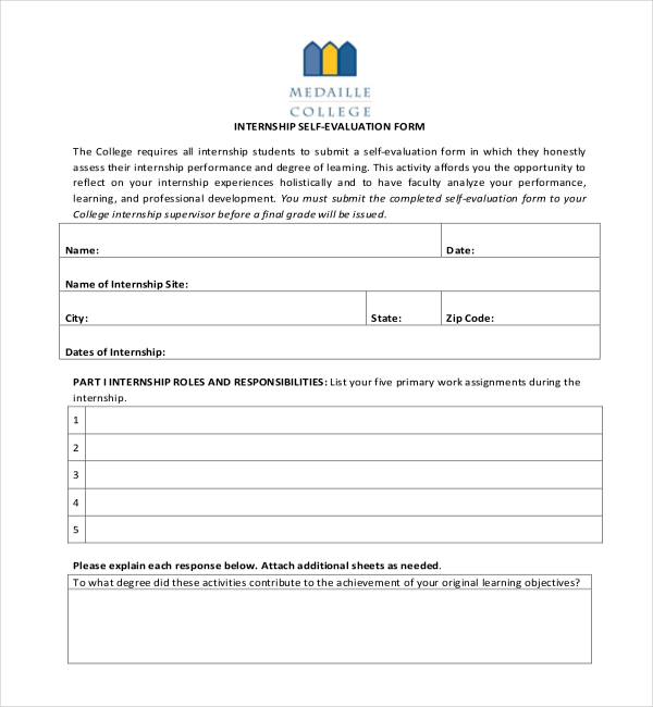 internship student evaluation form