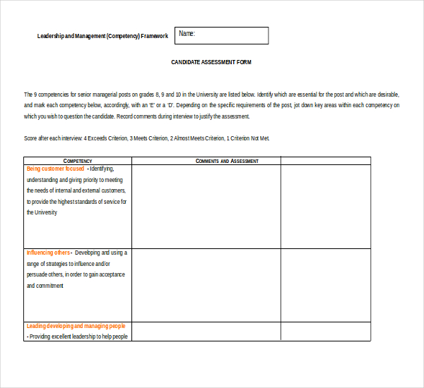 interview assessment form for senior positions