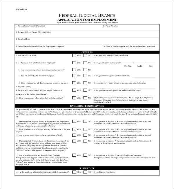 judiciary application for employment form