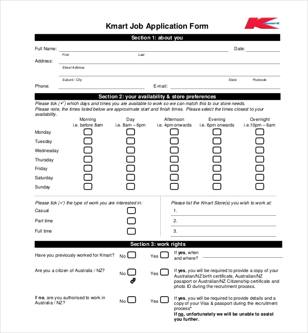 kmart application for employment form