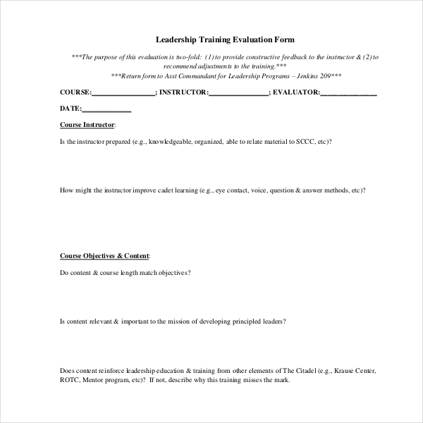 leadership course evaluation form