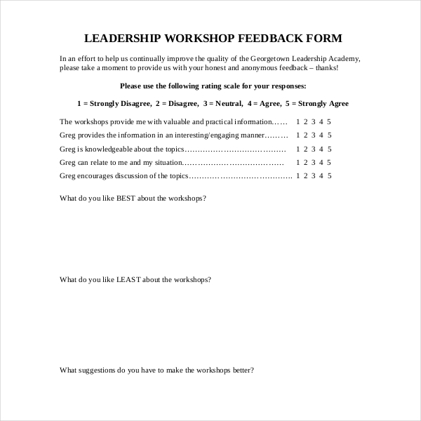 leadership workshop feedback form