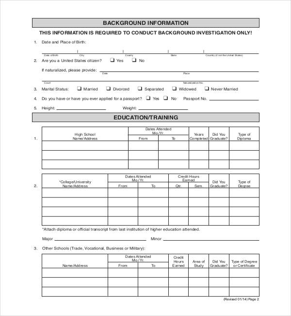 legal application for employment form