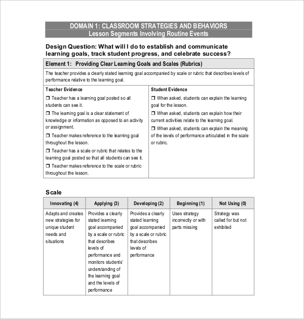 marzano teacher evaluation form