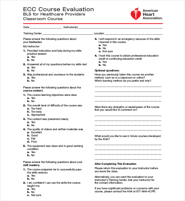 medical course evaluation form